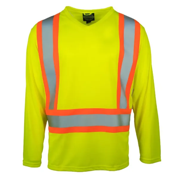 Safety T-Shirt - V-Neck Long Sleeve Hi-Vis Lime Green 022-BEPCSALYLS 2X-Large 1/CS