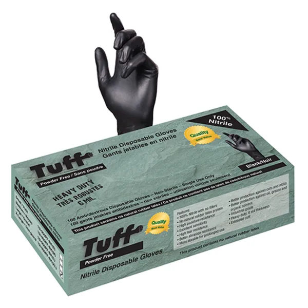Gloves - Nitrile Disposable Powder Free Extended Cuff Black 15I-950PF-BK 6MIL X-Large 100/BX