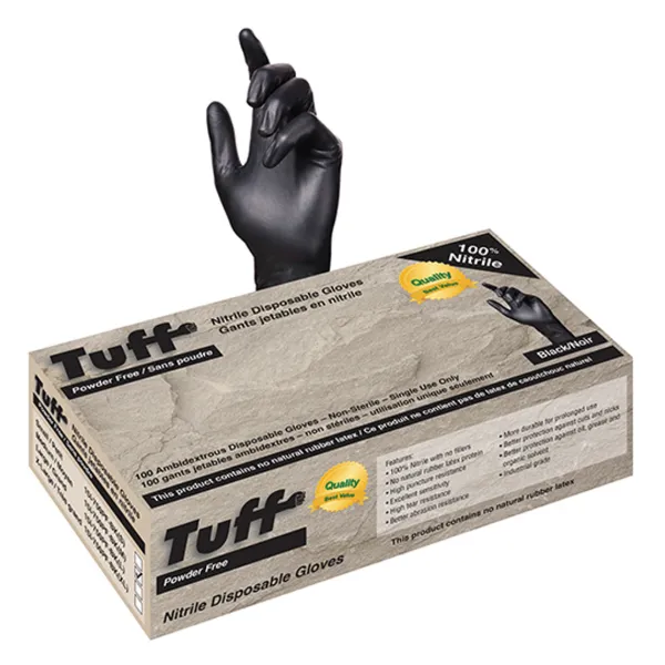 Gloves - Nitrile Disposable Powder Free Black 15I-750PF-BK 5MIL Large 100/BX
