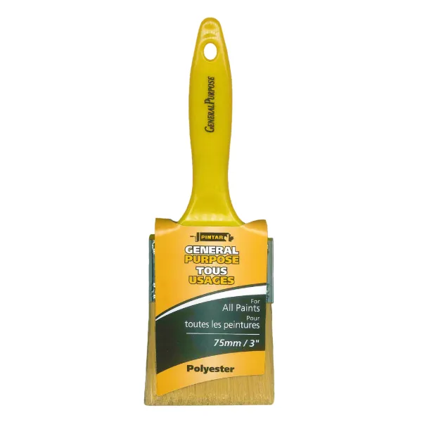 Flat Brush - Polyester General Purpose Yellow B275 75MM x 64MM 16MM 12/PK