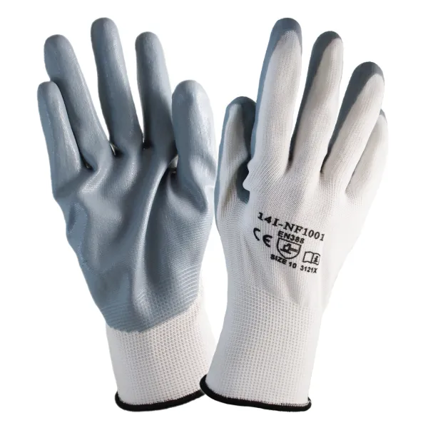 Gloves - Foam Nitrile Palm Coated White/Grey NF1001 Size 9 12PR/PK 144/CS