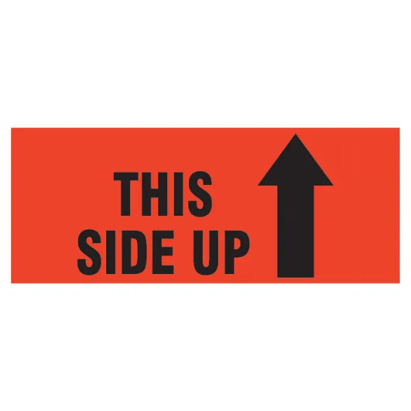 Labels - "This Side Up" with Arrow Black/Neon Red P-12 2IN x 5IN 500/RL