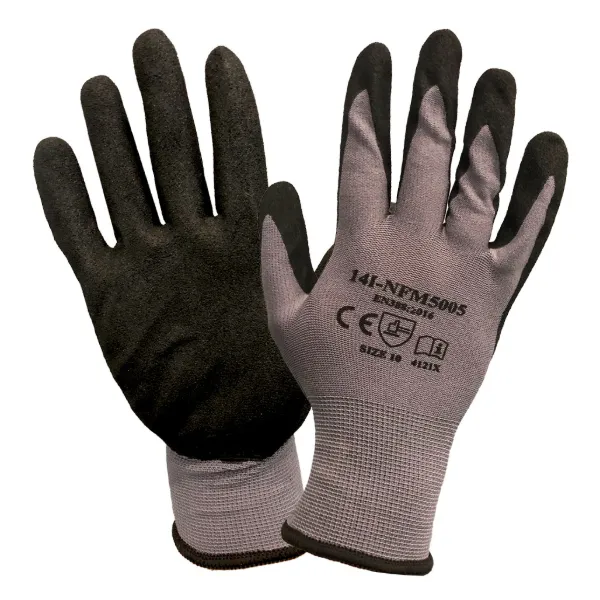 Gloves - Micro Foam Sandy Finish Nitrile Palm Coated BLK/GRY NFM5005 Med-Size 8 12/PK 120/CS
