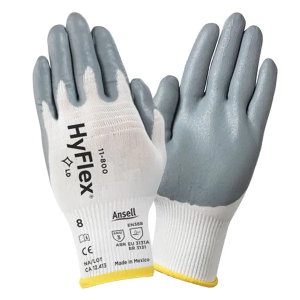 Gloves - Nitrile Foam Coated HyFlex® White/Grey Palm 11-800 Small Size 7 12PR/PK 144/CS