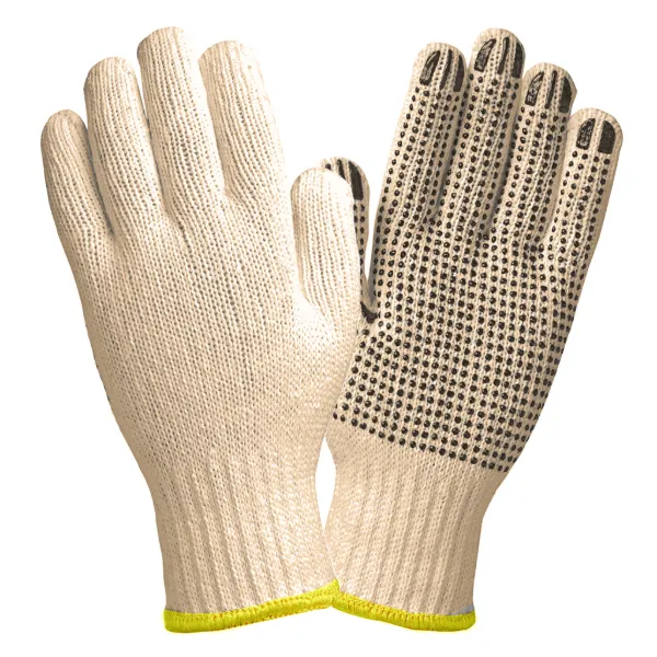 Gloves - Poly Cotton String Knit with Palm Dots Beige (Green Band) 46I-TS700N-PD Large 12PR/PK