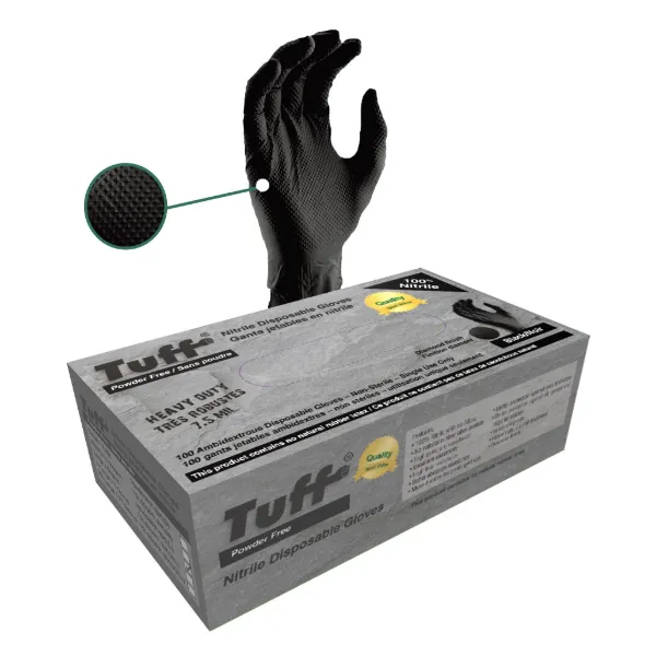 Gloves - Nitrile Disp. Diamond Finish Powder Free Black 650PF-BK 7.5MIL X-Large 100/BX 10/CS